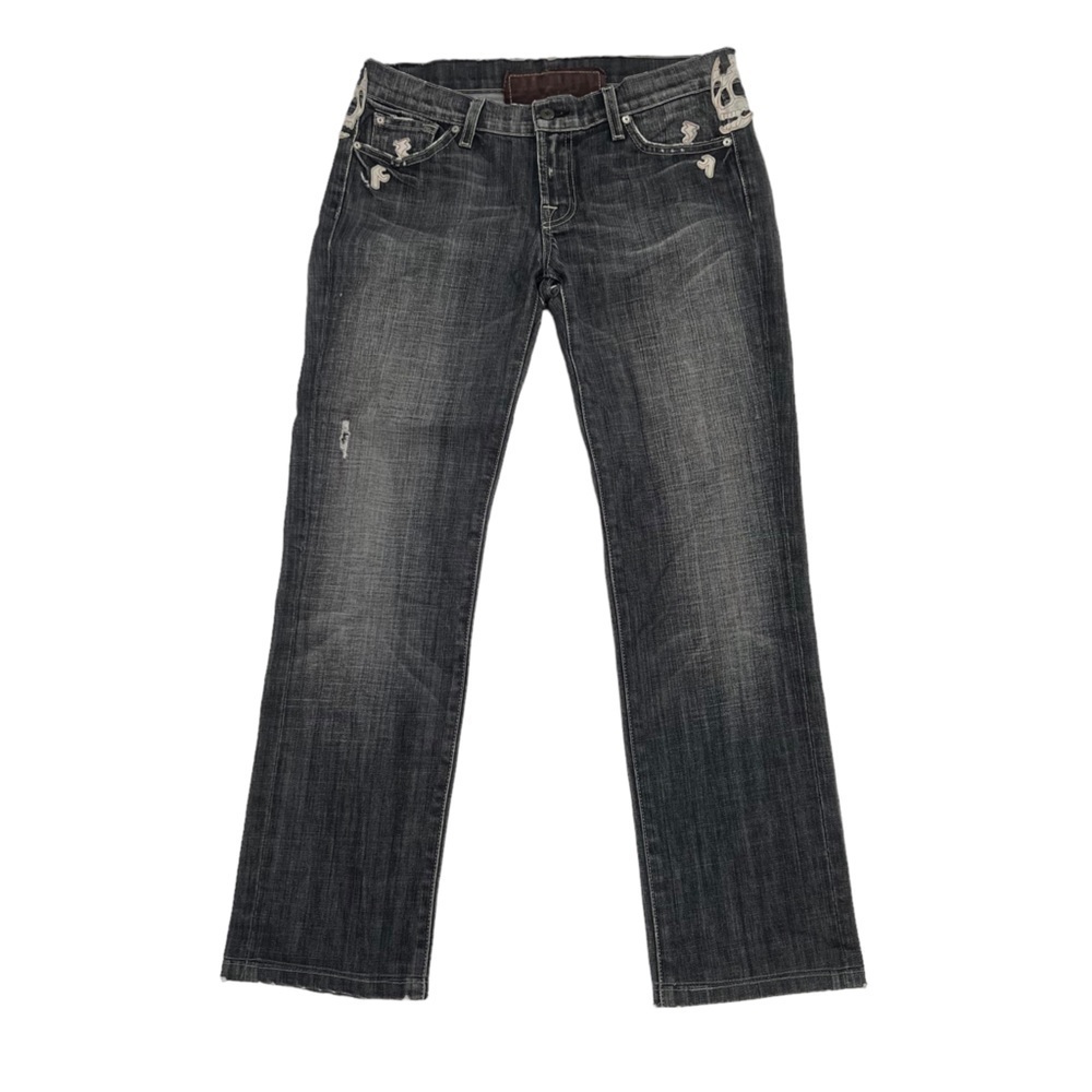7 For All Mankind Black Skull Print Straight Leg Jeans Size 30 Women's